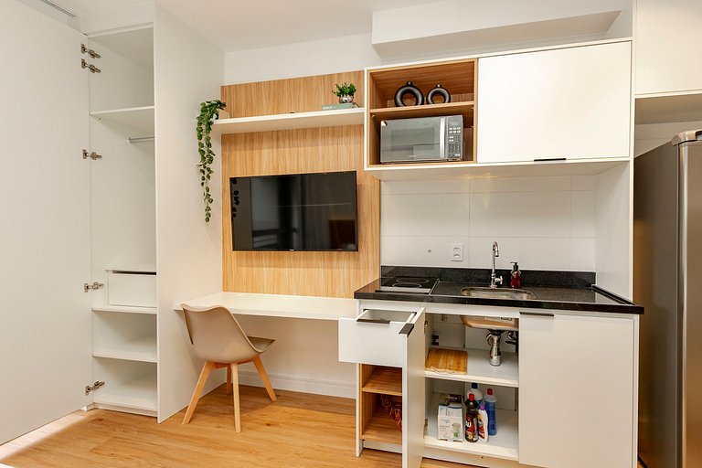 Studio Charmoso com Piscina Rooftop