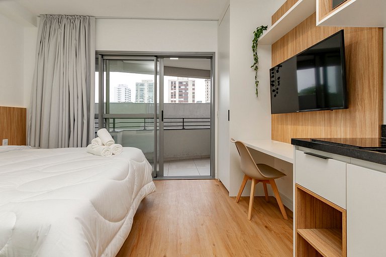 Studio Charmoso com Piscina Rooftop