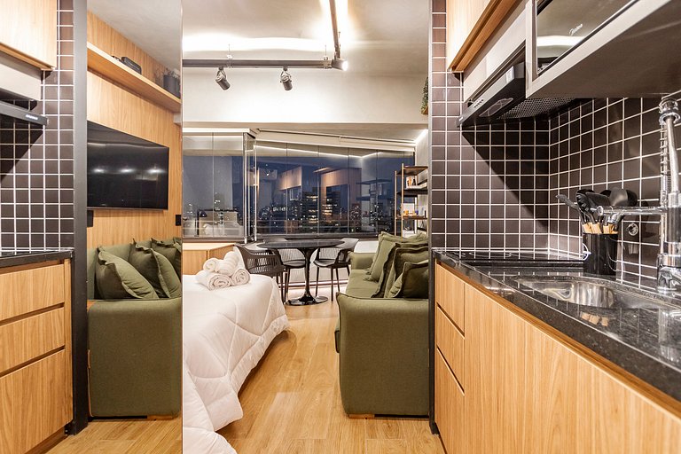 Studio Charmoso com Piscina Rooftop