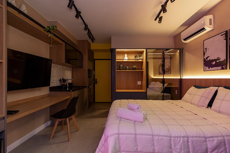 Studio Charmoso com Piscina Rooftop