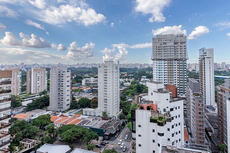 Belo Studio c/ mezanino em Moema | Piscina Rooftop