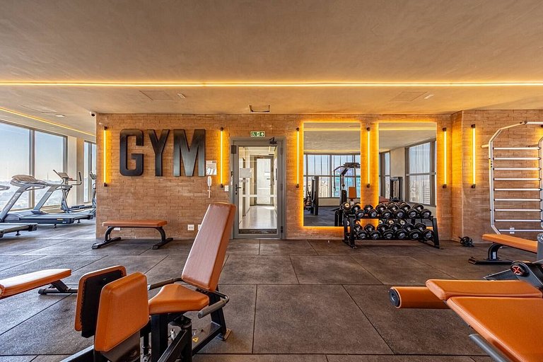 Belo Studio c/ mezanino em Moema | Piscina Rooftop