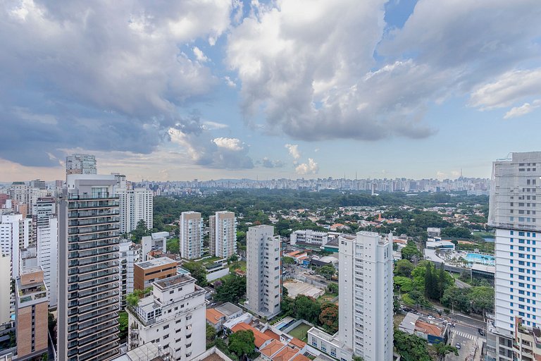 Belo Studio c/ mezanino em Moema | Piscina Rooftop