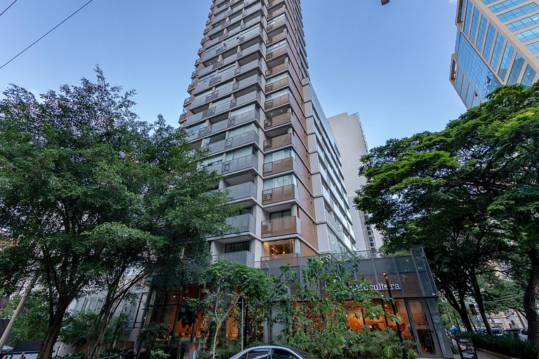 Belo Studio c/ mezanino em Moema | Piscina Rooftop