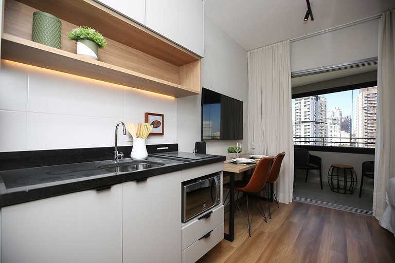 Studio Charmoso com Piscina Rooftop