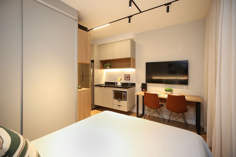 Studio Charmoso com Piscina Rooftop