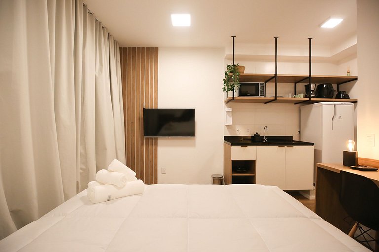 Studio Charmoso com Piscina Rooftop