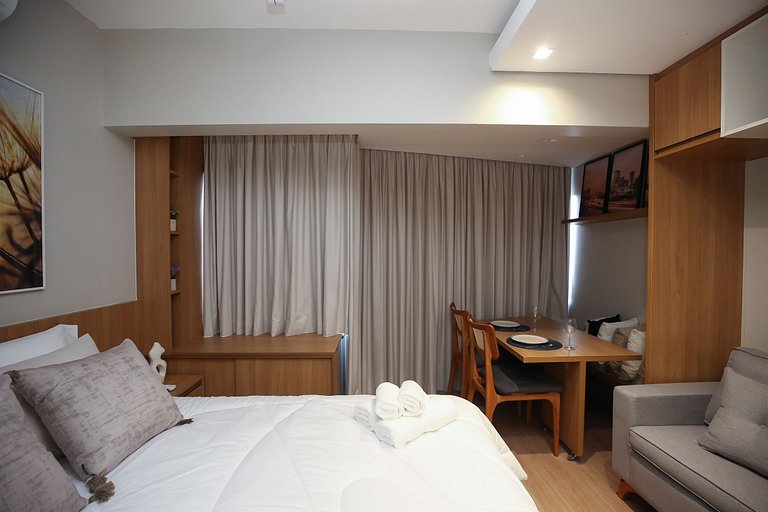 Studio Charmoso com Piscina Rooftop