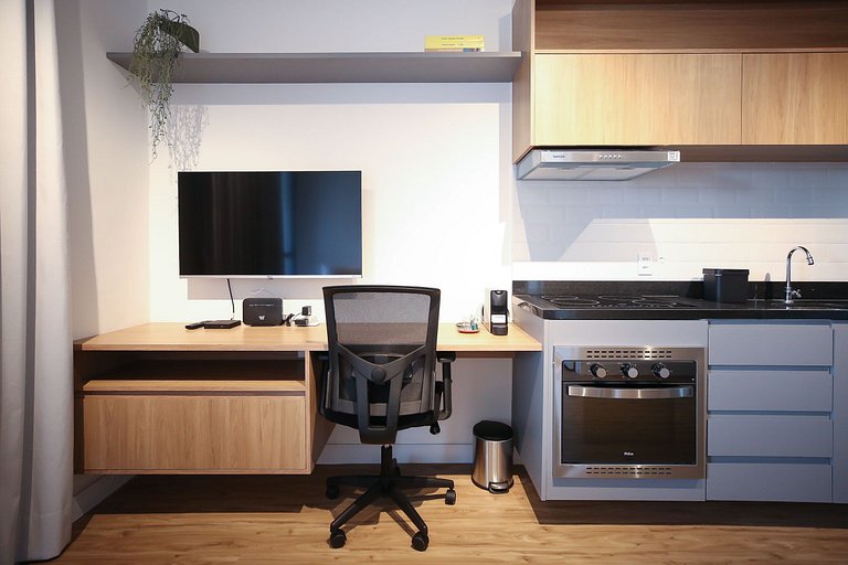 Studio Charmoso com Piscina Rooftop