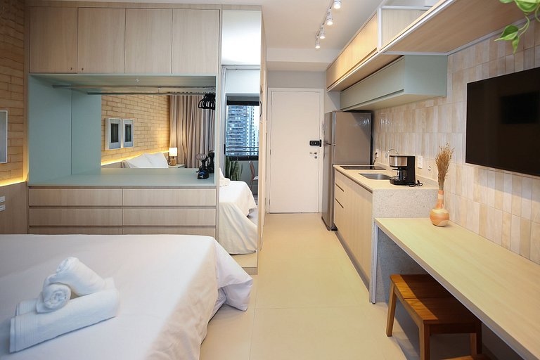 Studio Charmoso com Piscina Rooftop