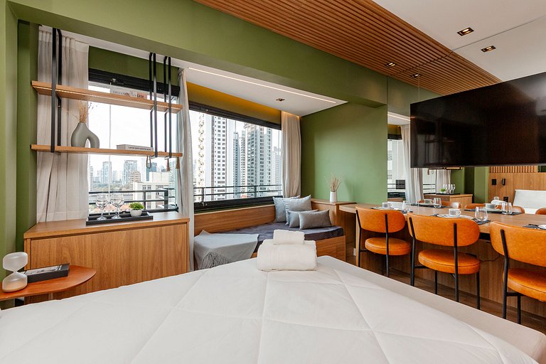 Studio Charmoso com Piscina Rooftop